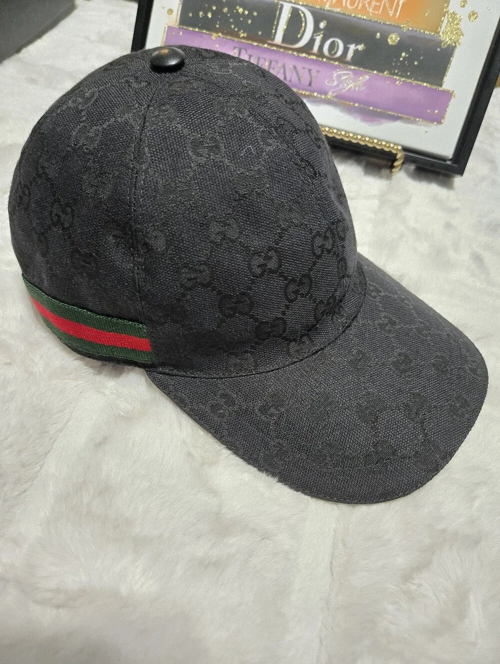 Gucci GG Baseball Hat with Sherryline, black, size Small 57cm